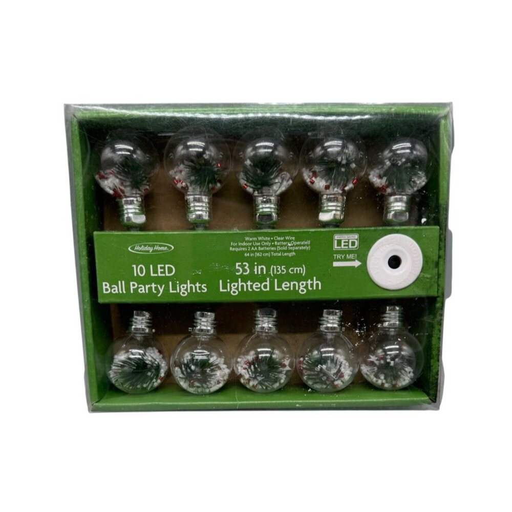 10 LED Ball Party Lights Holiday Home Warm White Clear Wire Indoor Use Only READ